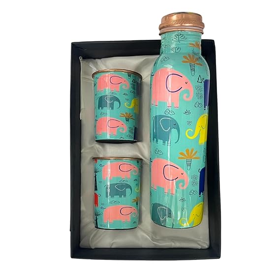 Anand Crafts Copper Water Bottle with Glass Set