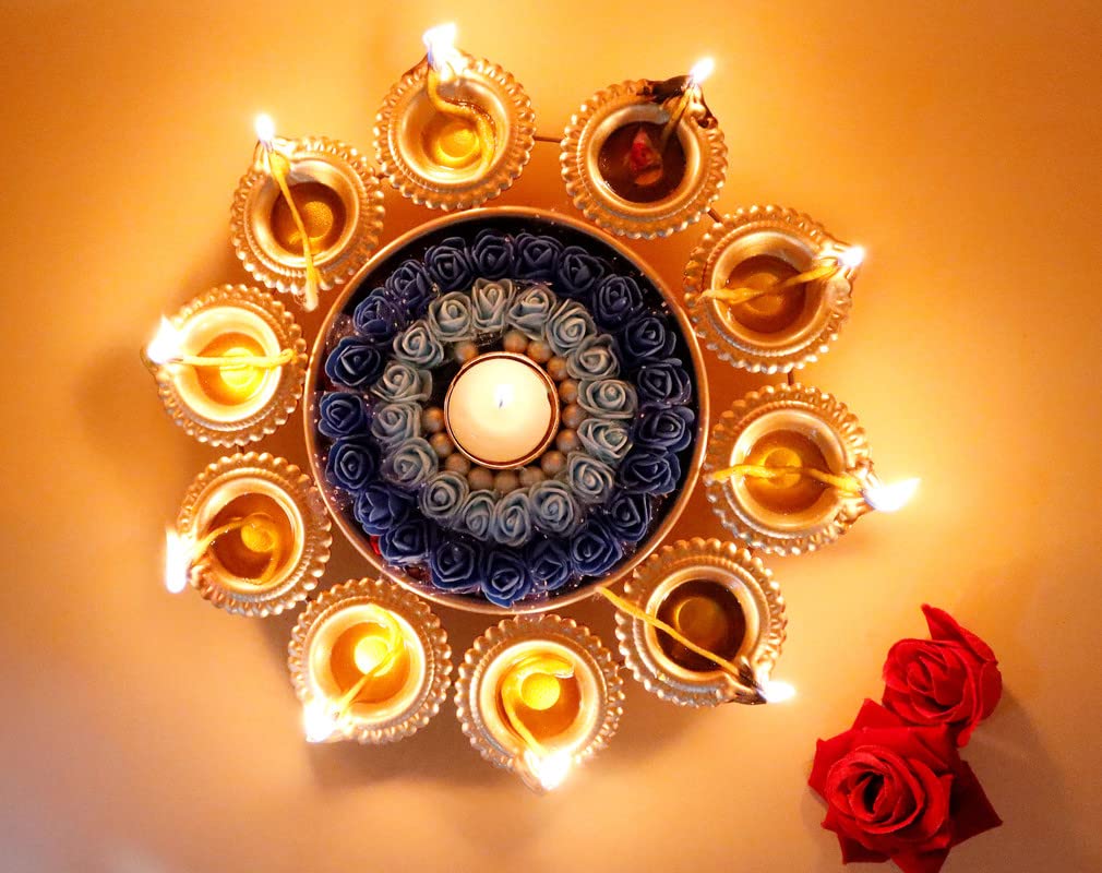 Anand Crafts Metal Floral Urli with Floating Tea Light Holder