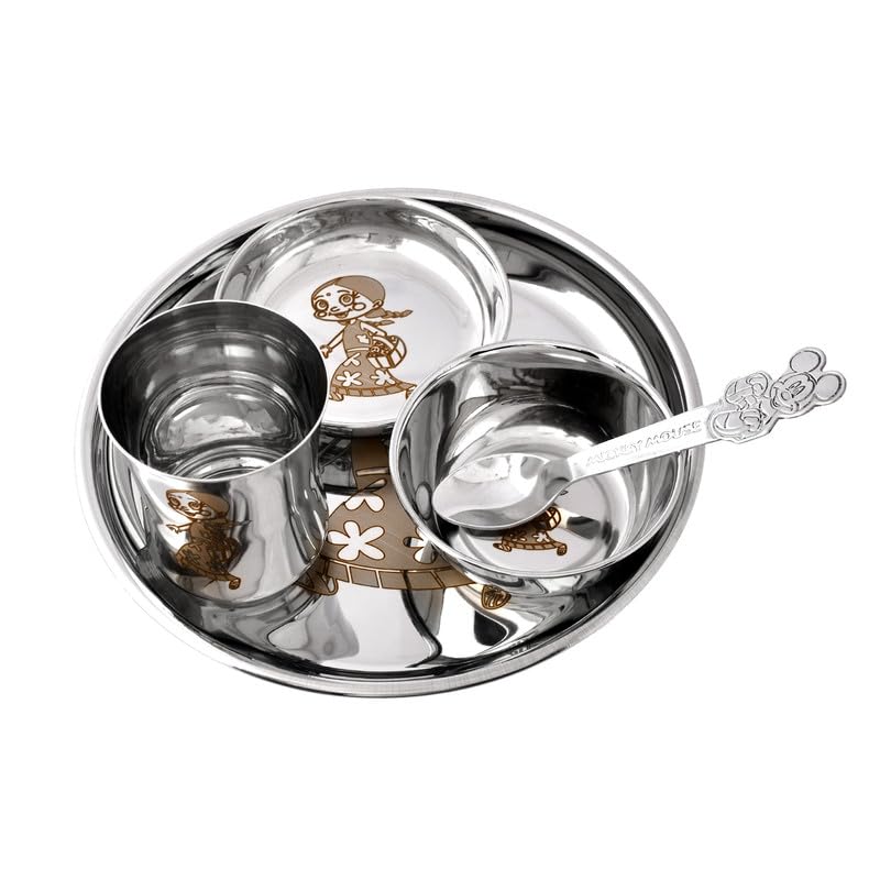 Anand Crafts Laser Print Stainless Steel Round Lunch & Dinner Set for Kids