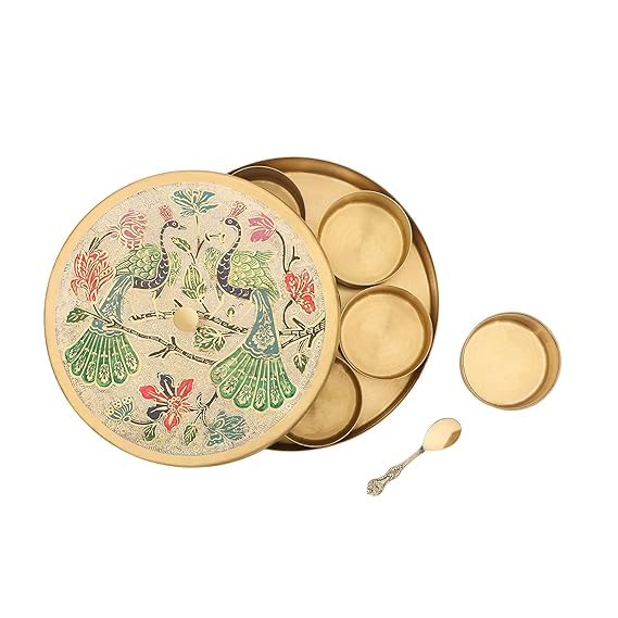 Anand Crafts Peacock Hand-Etched Brass Masala Box